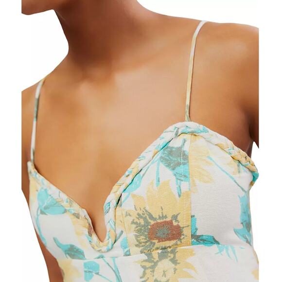 FREE PEOPLE WOMENS LARGE ALTURA PRINTED SUNFLOWER MINI DRESS YELLOW NEW - Picture 4 of 14